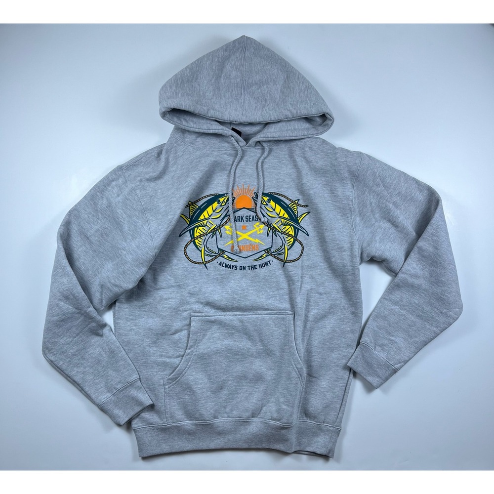 Dark Seas Grundens Mens Daybreak Fleece Hoodie Gray Tuna Graphic  M